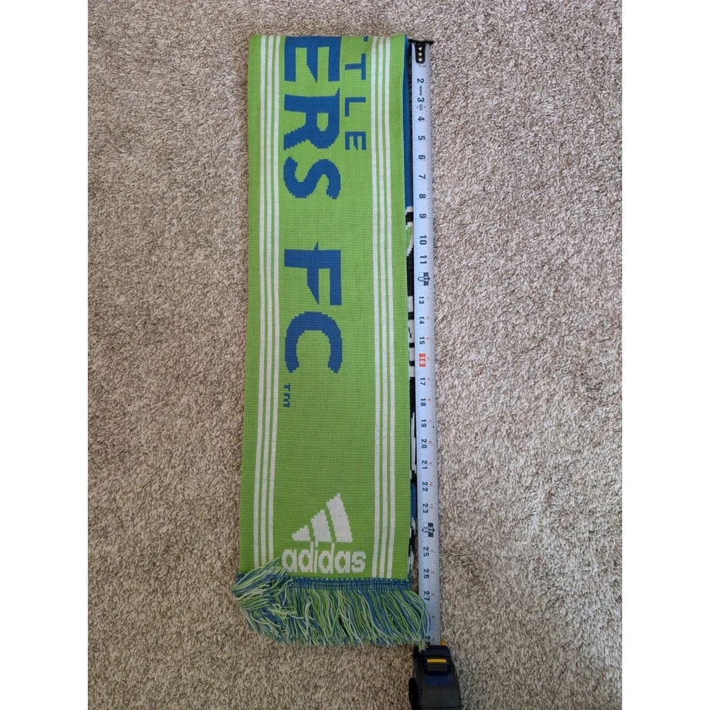 Seattle Sounders FC Soccer Club Knit Scarf Adidas Green And Blue Double Sided